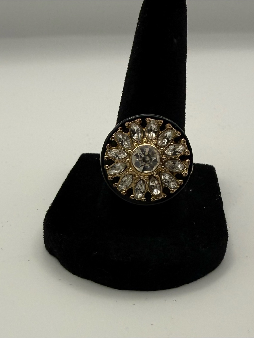 Gold tone and Clear Crystal Sunburst Statement Ring - Women Jewelry